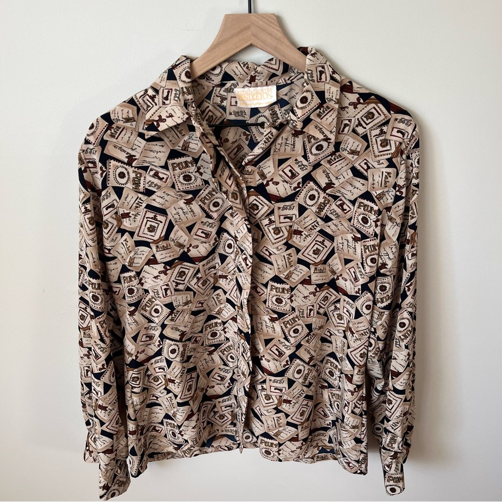 VTG Sophisticates by Pendleton Size 10 Blouse Button Up Book Print